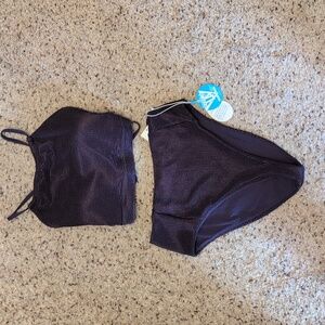 Wet Eggplant Black High-Neck Bikini Set Sz L